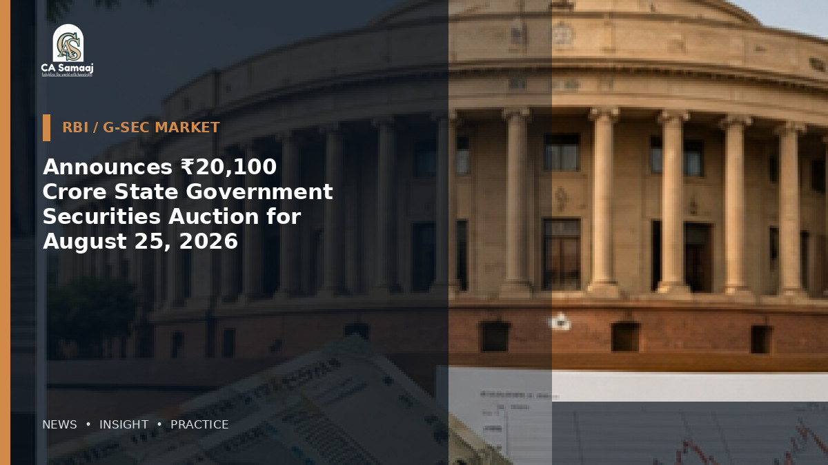 Announces ₹20,100 Crore State Government Securities Auction for August 25, 2026
