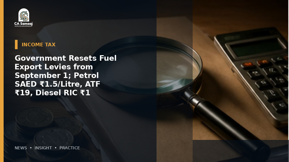 Government Resets Fuel Export Levies from September 1; Petrol SAED ₹1.5/Litre, ATF ₹19, Diesel RIC ₹1