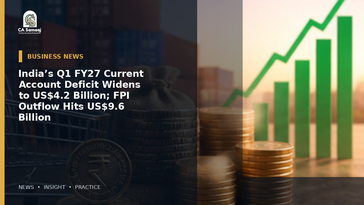 India’s Q1 FY27 Current Account Deficit Widens to US$4.2 Billion; FPI Outflow Hits US$9.6 Billion