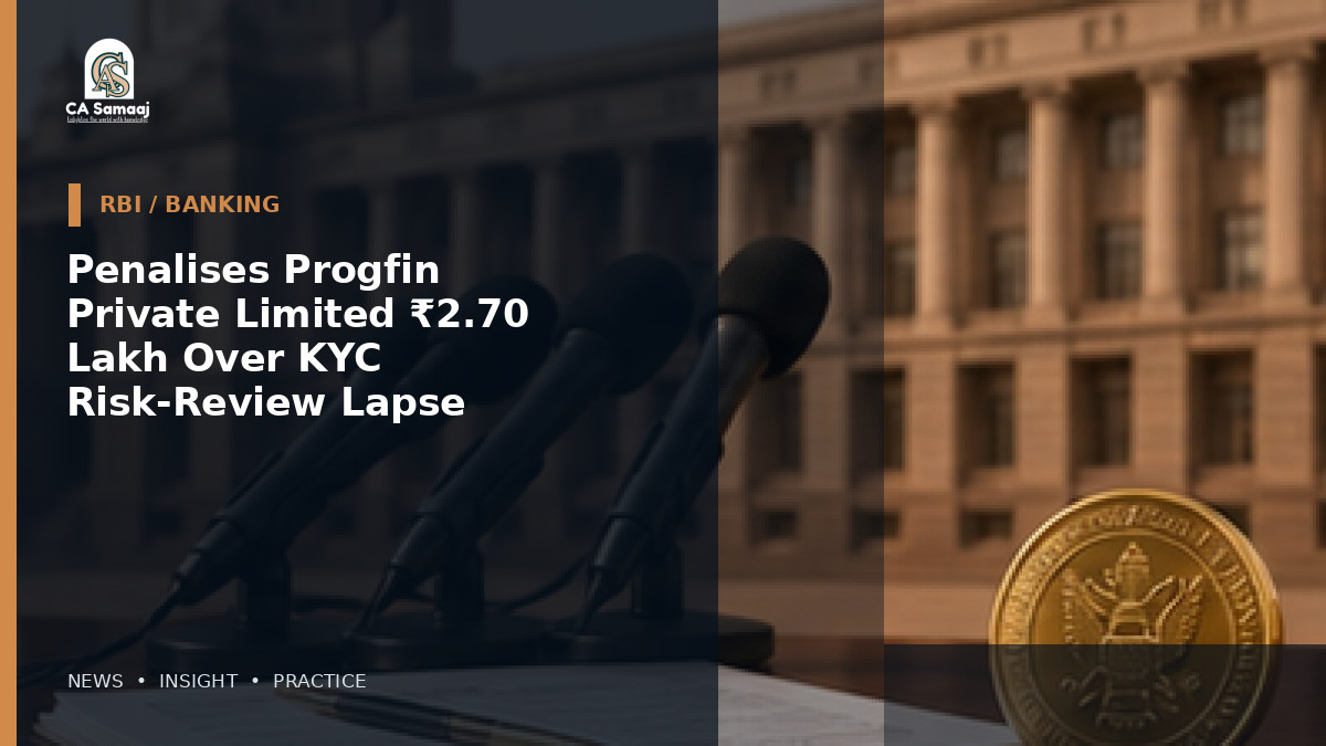 Penalises Progfin Private Limited ₹2.70 Lakh Over KYC Risk-Review Lapse