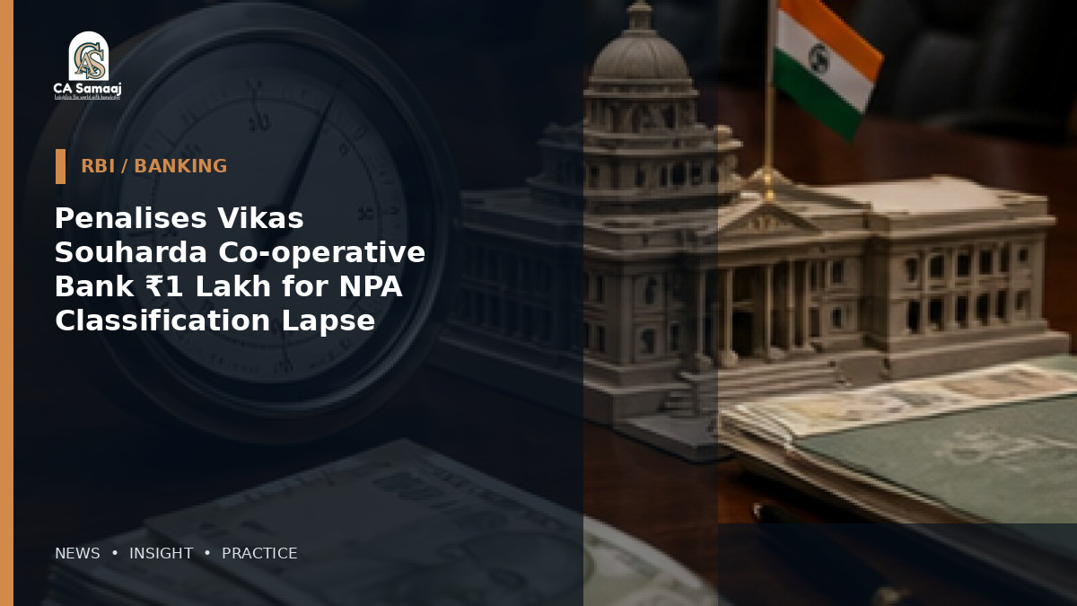 Penalises Vikas Souharda Co-operative Bank ₹1 Lakh for NPA Classification Lapse