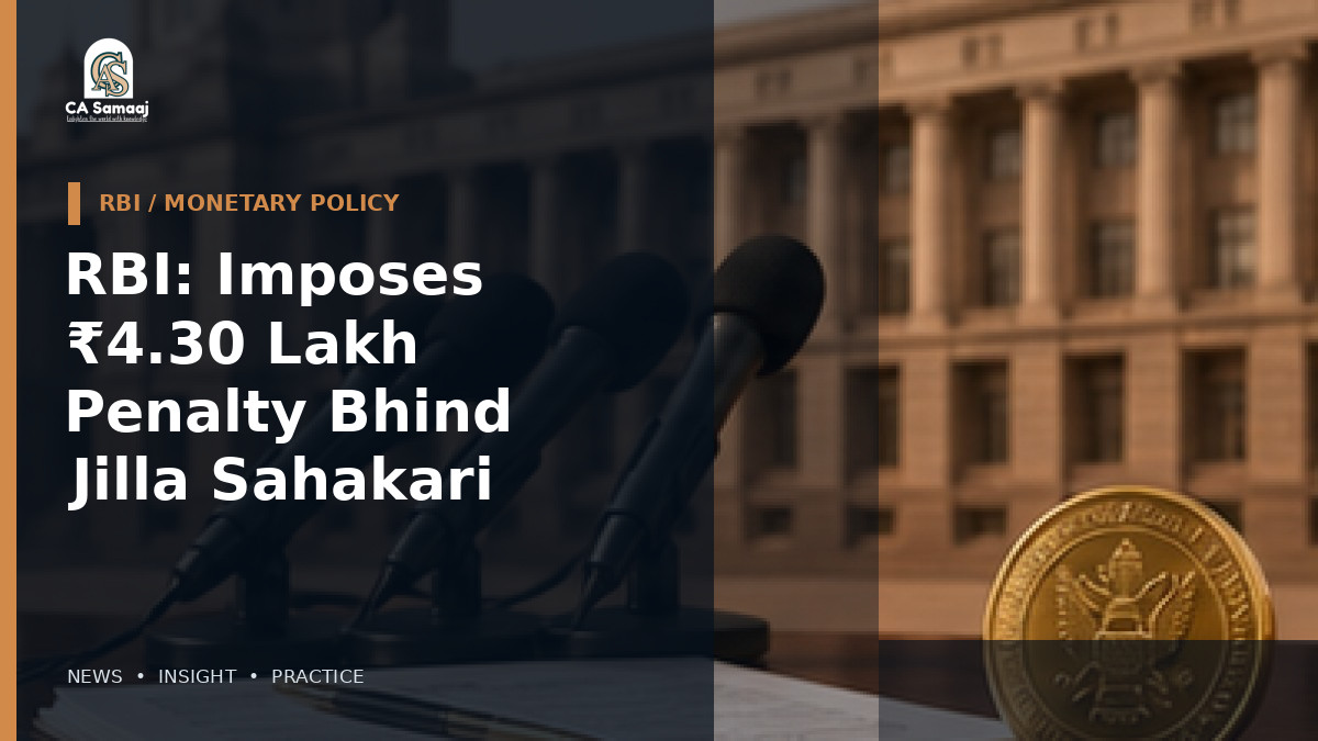 RBI: Imposes ₹4.30 Lakh Penalty on Bhind Jilla Sahakari Kendriya Bank and Valuefin India Credit Services