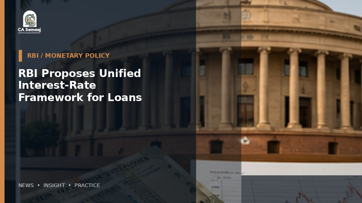 RBI Proposes Unified Interest-Rate Framework for Loans: What Banks, NBFCs and Borrowers Need to Track
