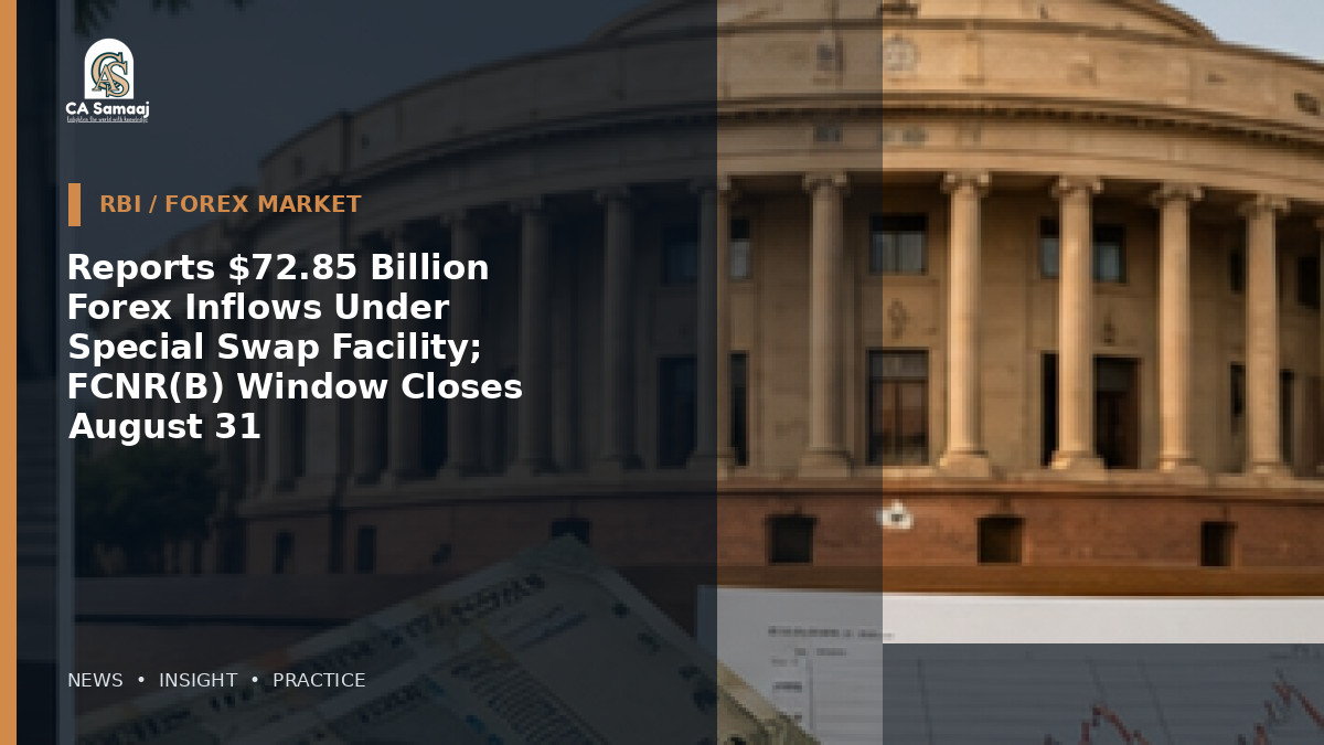 Reports $72.85 Billion Forex Inflows Under Special Swap Facility; FCNR(B) Window Closes August 31
