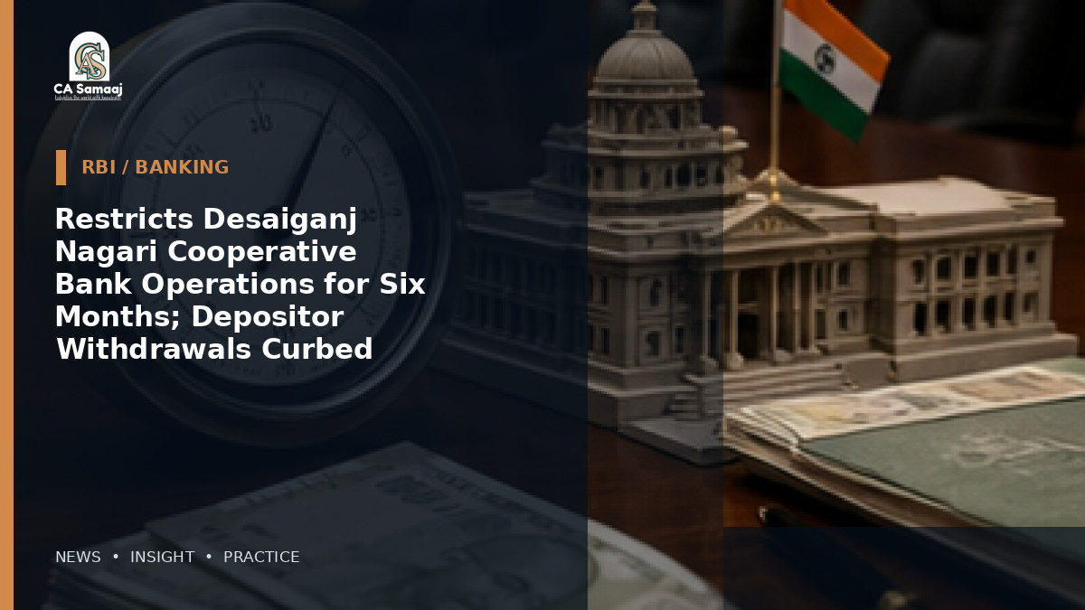 Restricts Desaiganj Nagari Cooperative Bank Operations for Six Months; Depositor Withdrawals Curbed
