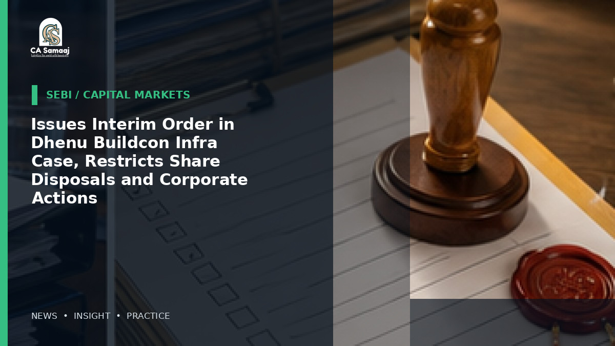 SEBI: Issues Interim Order in Dhenu Buildcon Infra Case, Restricts Share Disposals and Corporate Actions